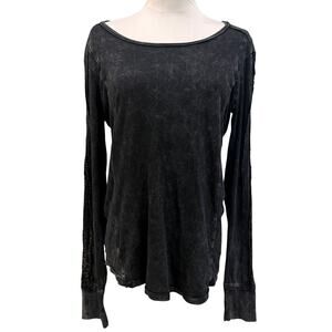 T Party Black Mineral Wash Long Sleeve Top Embroidered Whimsigoth Grunge Large